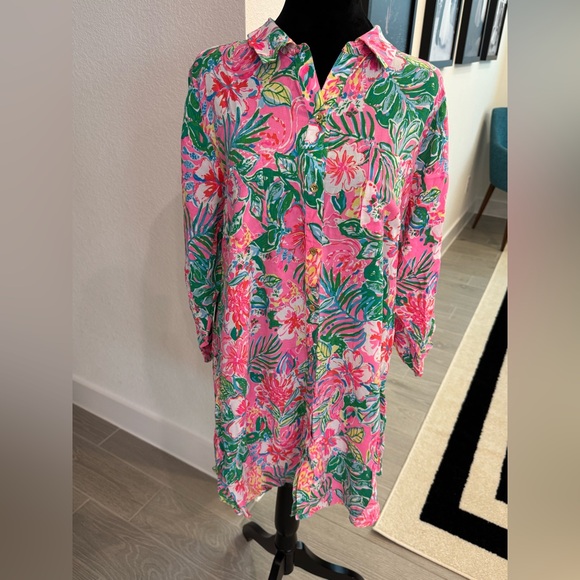 Lilly Pulitzer Dresses & Skirts - LILLY PULTIZER Bright Vibrant Shirt Dress Size Large VGUC